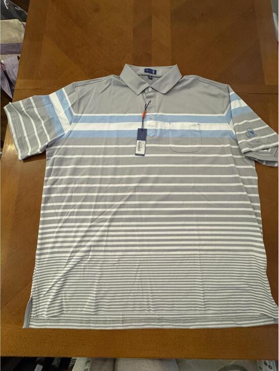 Stitch Other - Stitch Golf Men's Striped Polo Shirt Surf Club logo Gray Blue White Size 2xl
